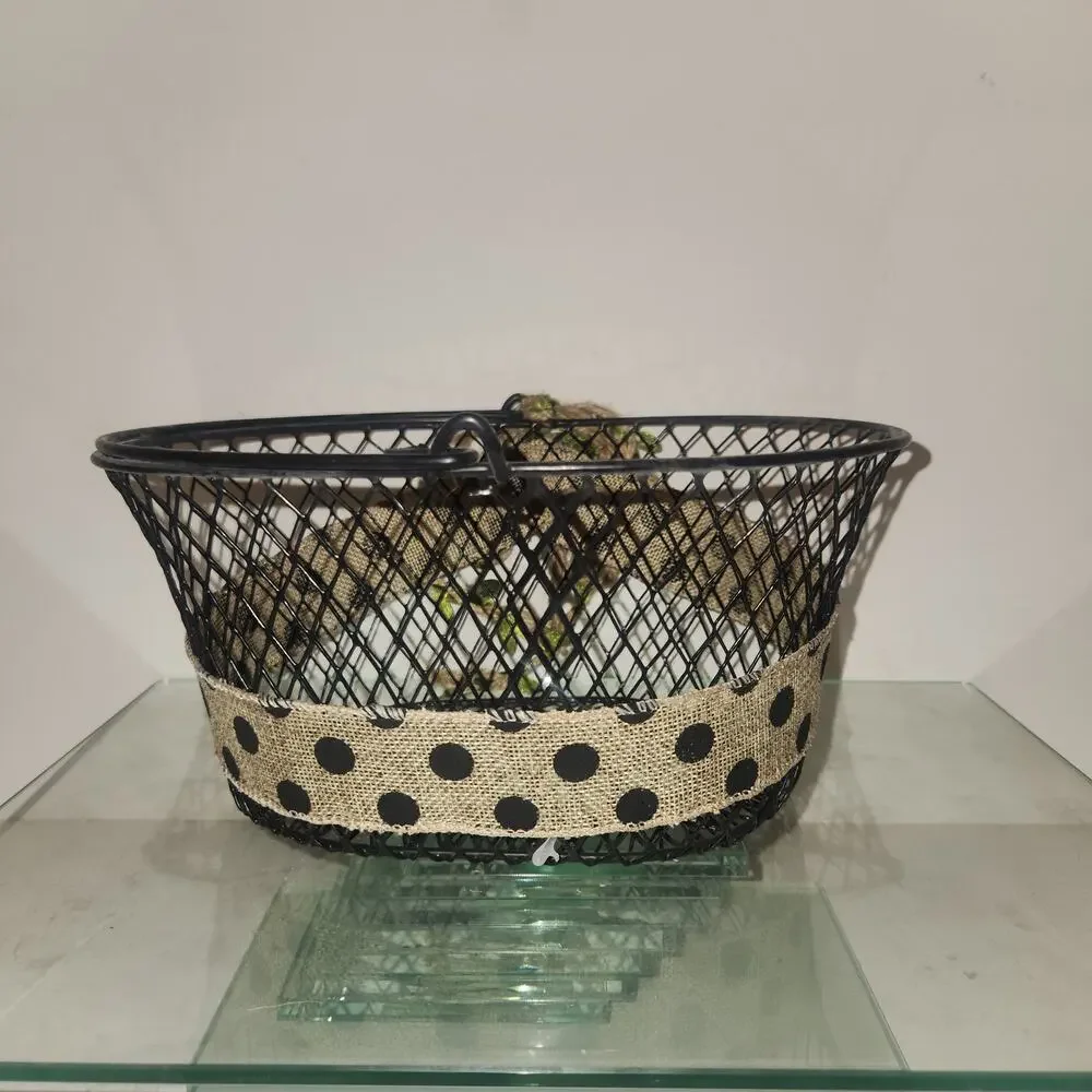Metal Hand Decorated Burlap Handled 9.5x8x5